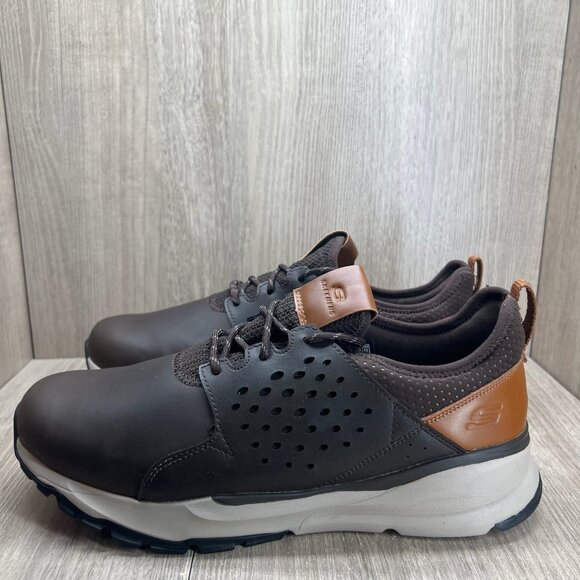 Skechers Relven Hemson Sneakers Sz 11 Lace Up Cushioned Mesh Leather Choco Brown - Picture 2 of 10